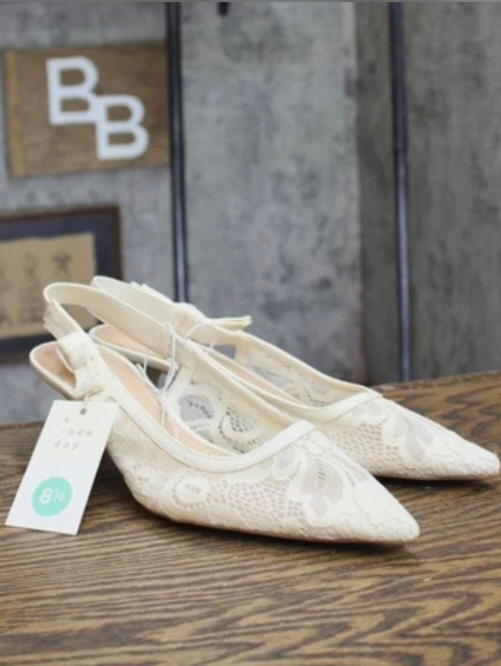 A New Day Milan Slingback Pumps Lace Pointed Toe Cream Off White 8.5M